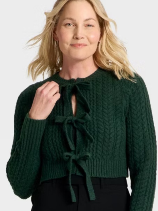 a new day Sweaters - Women’s - A New Day Bow Cardigan in Dark Forest Green. Size XL. NWT.